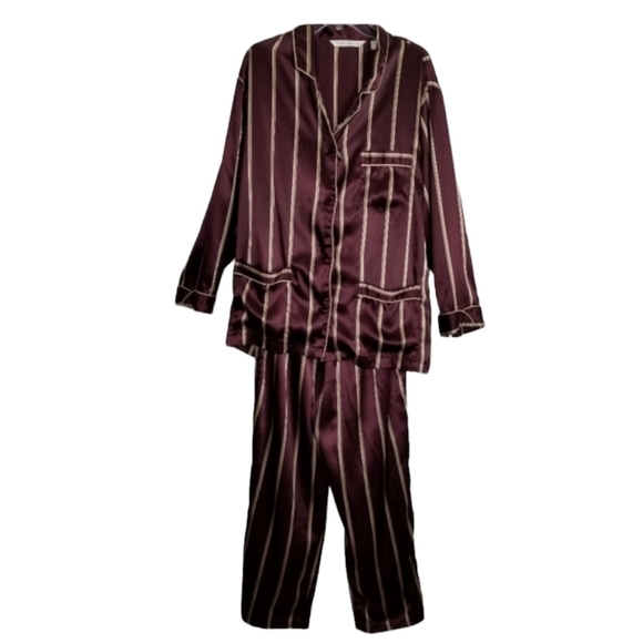 Victorias Secret Pajamas  Robe 3 Piece Set Size L/M Maxi Length Maroon & Gold - Picture 3 of 16